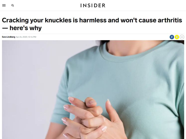 Cracking your knuckles is harmless and won't cause arthritis — here's why